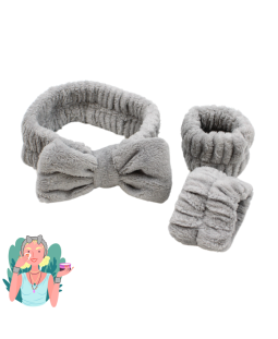Set bandeau de démaquillage avec bracelets de poignets gris