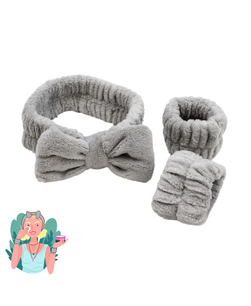 Set bandeau de démaquillage avec bracelets de poignets gris
