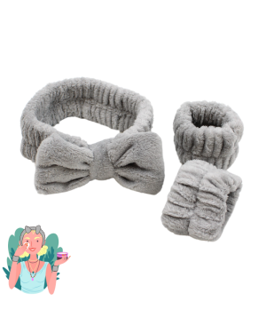 Set bandeau de démaquillage avec bracelets de poignets gris