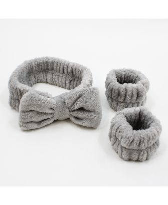 Set bandeau de démaquillage avec bracelets de poignets gris