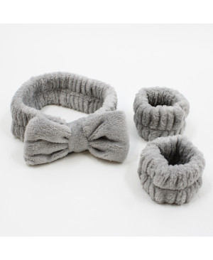 Set bandeau de démaquillage avec bracelets de poignets gris