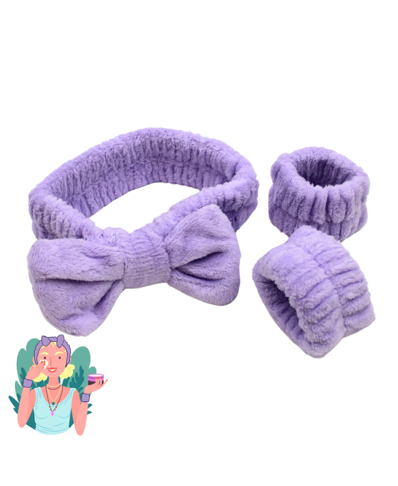 Set bandeau de démaquillage avec bracelets de poignets violet