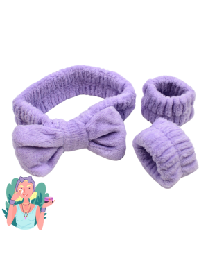 Set bandeau de démaquillage avec bracelets de poignets violet