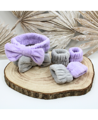 Set bandeau de démaquillage avec bracelets de poignets violet