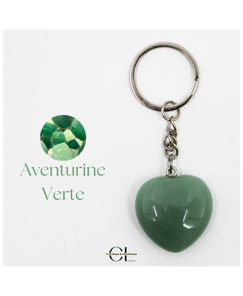 Porte-clefs avec pierre naturelle Aventurine Verte A 30mm en forme de coeur