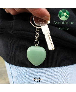 Porte-clefs avec pierre naturelle Aventurine Verte A 30mm en forme de coeur