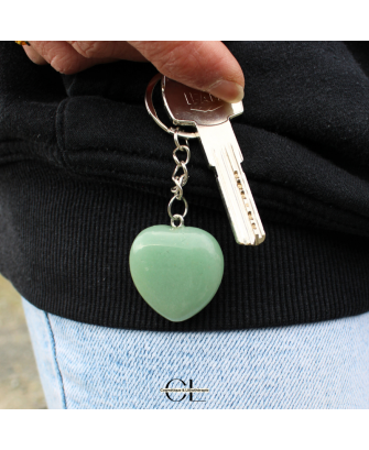 Porte-clefs avec pierre naturelle Aventurine Verte A 30mm en forme de coeur