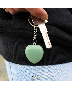 Porte-clefs avec pierre naturelle Aventurine Verte A 30mm en forme de coeur