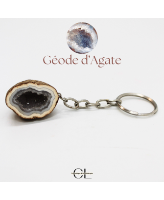 Porte-clefs avec pierre naturelle Géode Agate brute 3cm