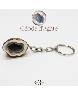 Porte-clefs avec pierre naturelle Géode Agate brute 3cm