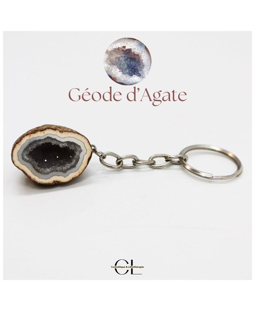 Porte-clefs avec pierre naturelle Géode Agate brute 3cm
