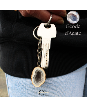 Porte-clefs avec pierre naturelle Géode Agate brute 3cm