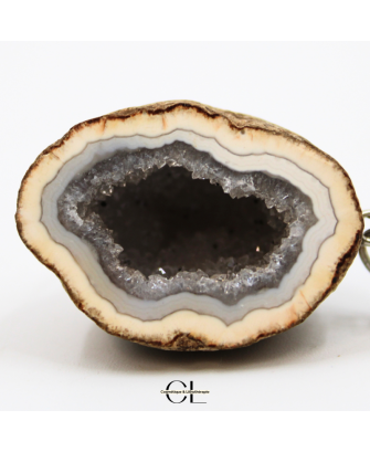 Porte-clefs avec pierre naturelle Géode Agate brute 3cm
