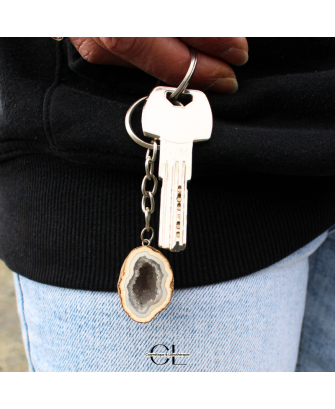 Porte-clefs avec pierre naturelle Géode Agate brute 3cm