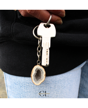 Porte-clefs avec pierre naturelle Géode Agate brute 3cm