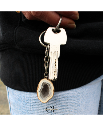 Porte-clefs avec pierre naturelle Géode Agate brute 3cm