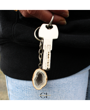 Porte-clefs avec pierre naturelle Géode Agate brute 3cm
