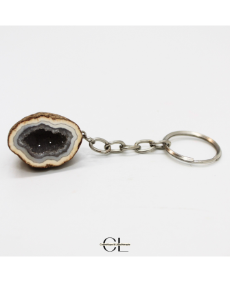 Porte-clefs avec pierre naturelle Géode Agate brute 3cm