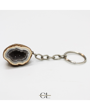 Porte-clefs avec pierre naturelle Géode Agate brute 3cm