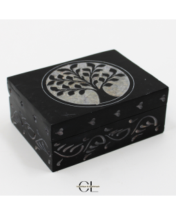 Boîte à bijoux en pierre Saponite rectangle Arbre de Vie 10cm