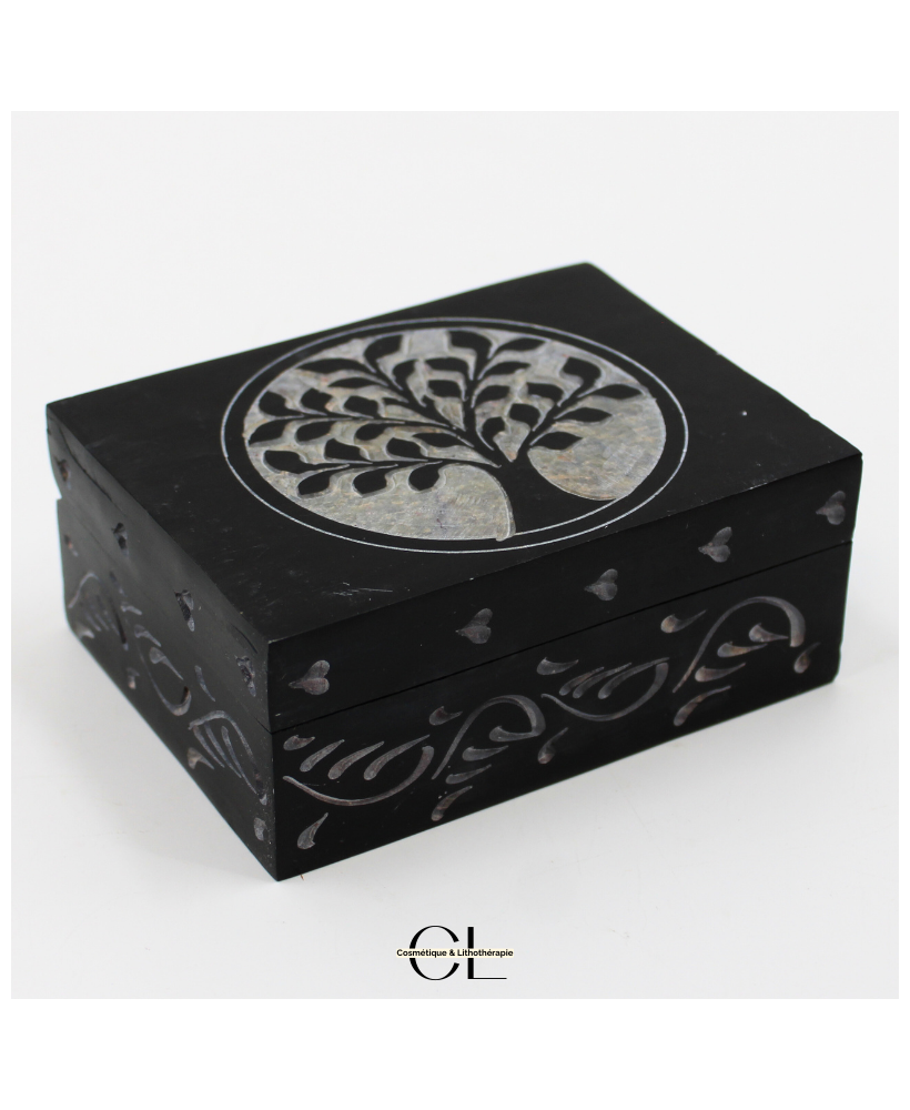 Boîte à bijoux en pierre Saponite rectangle Arbre de Vie 10cm
