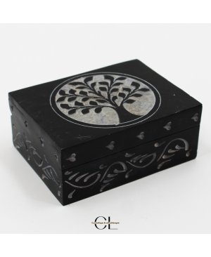 Boîte à bijoux en pierre Saponite rectangle Arbre de Vie 10cm