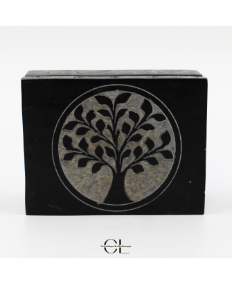 Boîte à bijoux en pierre Saponite rectangle Arbre de Vie 10cm