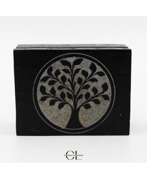 Boîte à bijoux en pierre Saponite rectangle Arbre de Vie 10cm