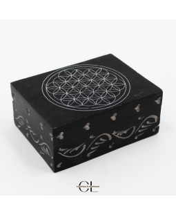 Boîte à bijoux en pierre Saponite rectangle Fleur de Vie 10cm