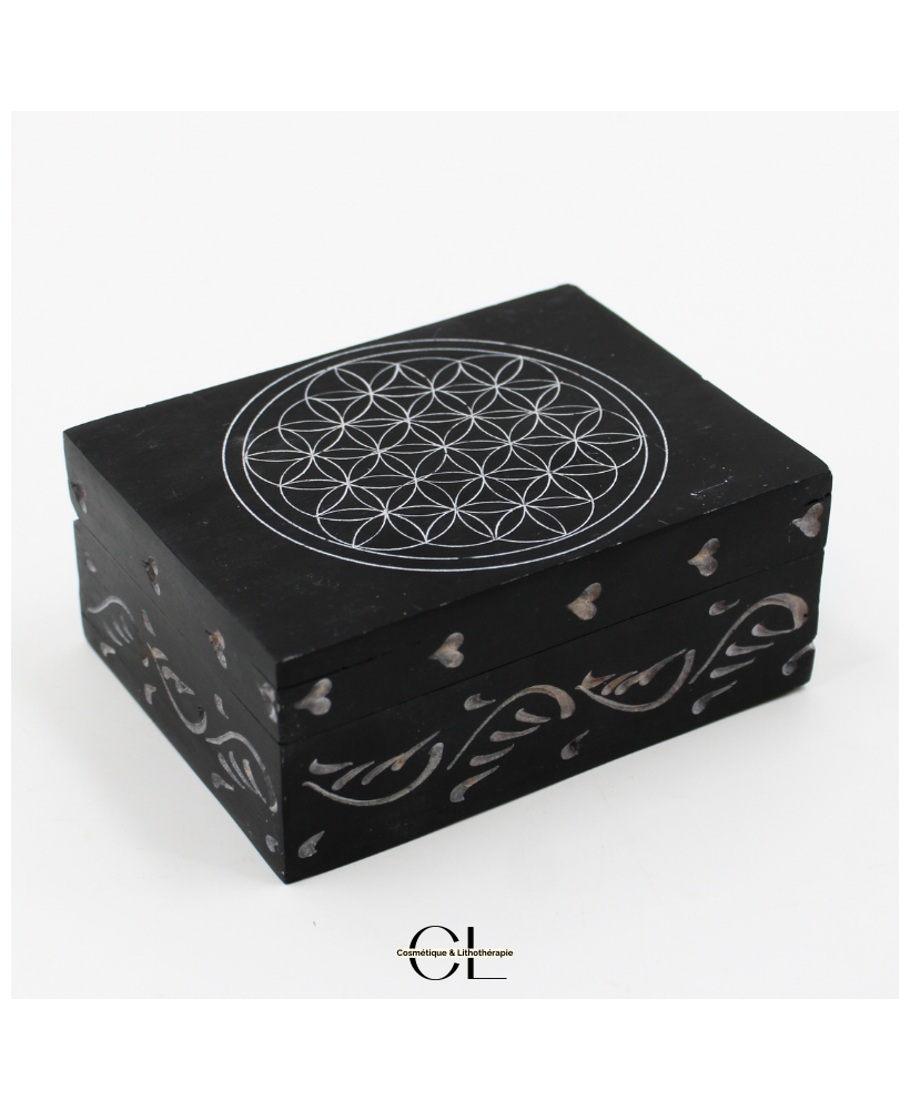 Boîte à bijoux en pierre Saponite rectangle Fleur de Vie 10cm