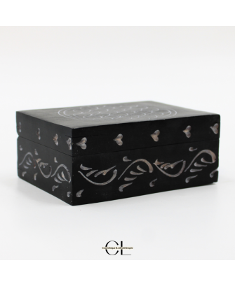 Boîte à bijoux en pierre Saponite rectangle Fleur de Vie 10cm
