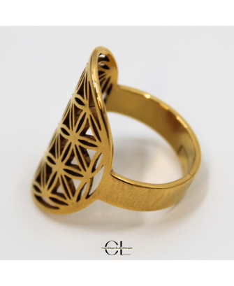 Bague Fleur de vie en acier inoxydable avec plaquage or