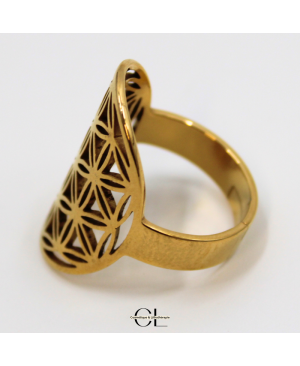 Bague Fleur de vie en acier inoxydable avec plaquage or