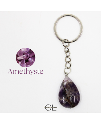 Porte-clefs avec pierre naturelle Amethyste AB 30mm en forme de goutte