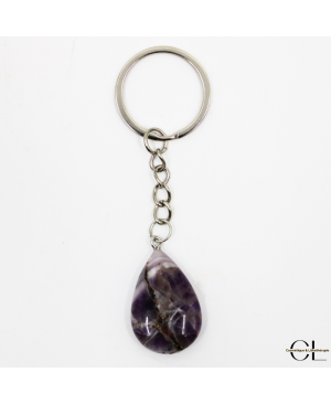 Porte-clefs avec pierre naturelle Amethyste AB 30mm en forme de goutte