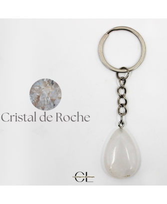 Porte-clefs en pierre naturelle Cristal de Roche A 30mm en forme de goutte