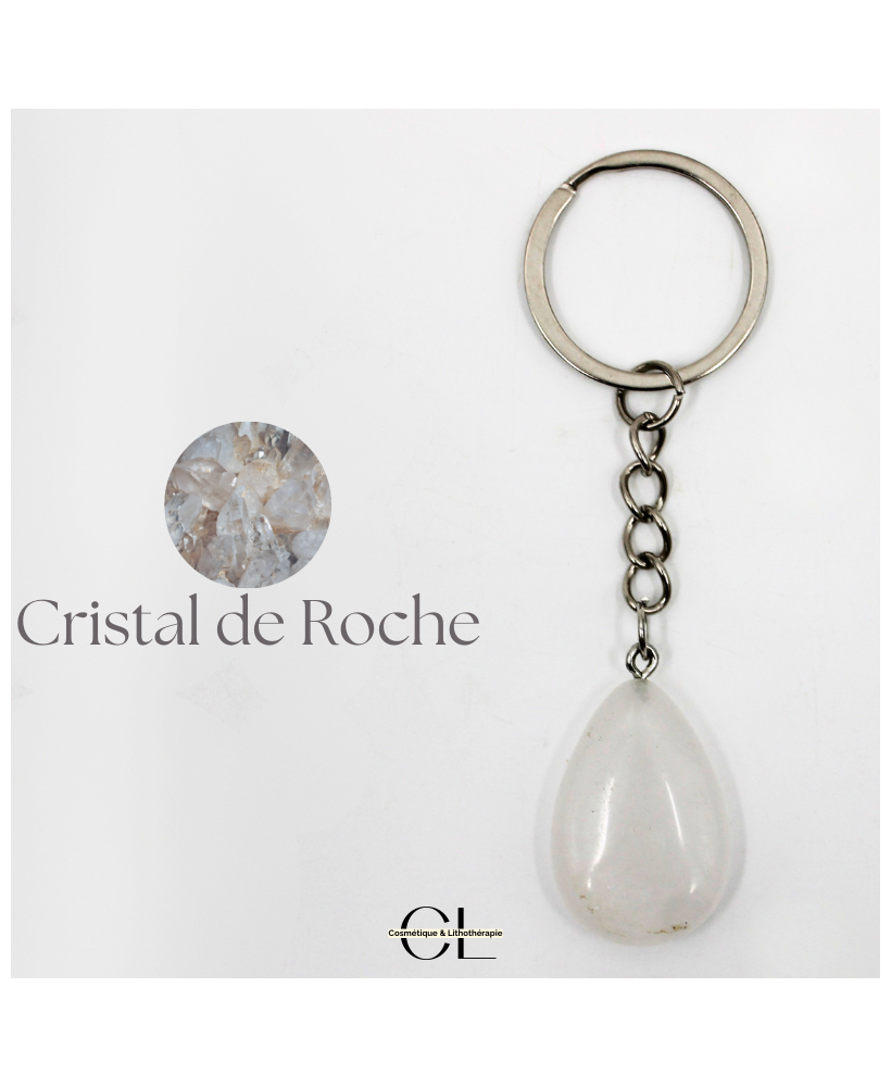 Porte-clefs en pierre naturelle Cristal de Roche A 30mm en forme de goutte