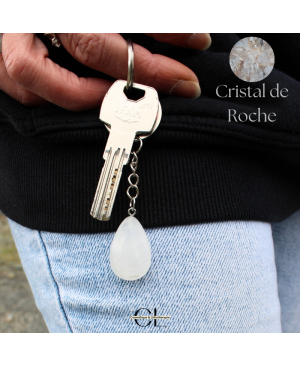 Porte-clefs en pierre naturelle Cristal de Roche A 30mm en forme de goutte