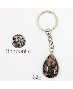 Porte-clefs avec pierre naturelle Rhodonite A 30mm en forme de goutte