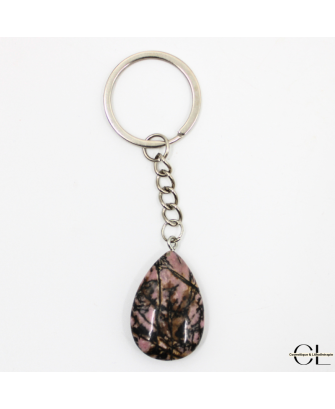 Porte-clefs avec pierre naturelle Rhodonite A 30mm en forme de goutte