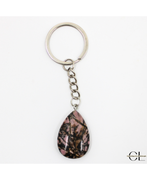 Porte-clefs avec pierre naturelle Rhodonite A 30mm en forme de goutte