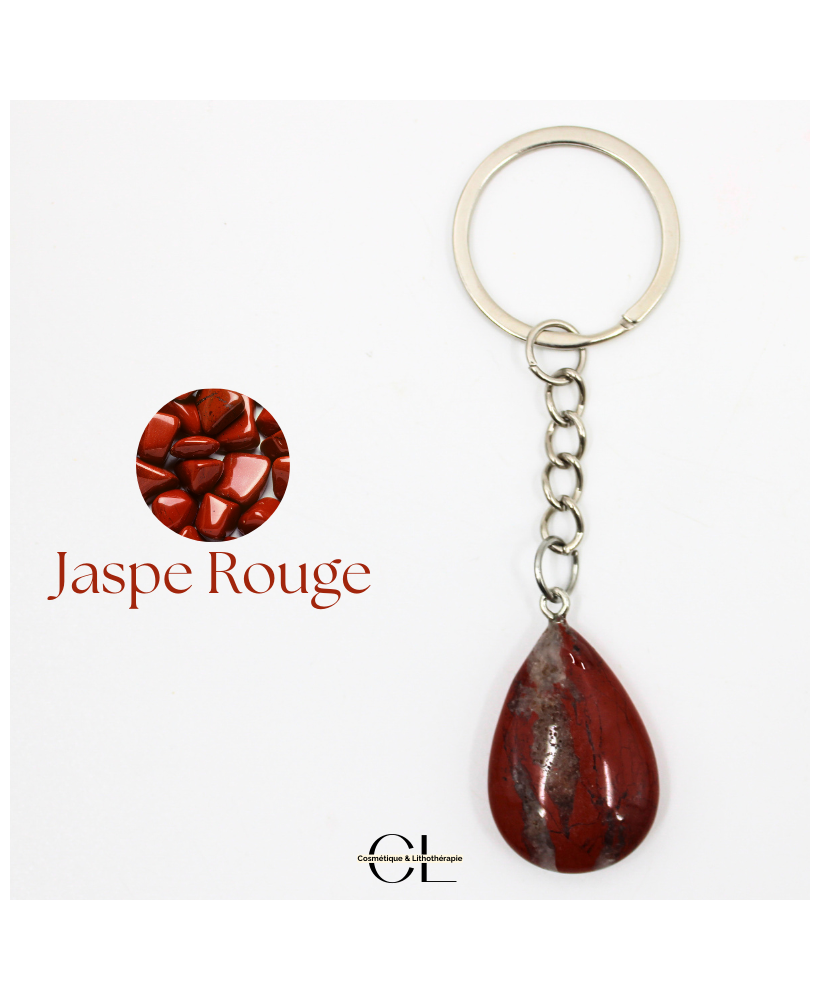 Porte-clefs avec pierre naturelle Jaspe Rouge AB 30mm en forme de goutte