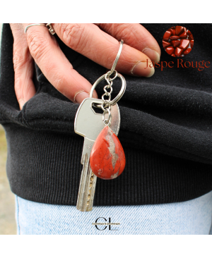 Porte-clefs avec pierre naturelle Jaspe Rouge AB 30mm en forme de goutte