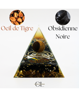 Orgonite pyramide Oeil de Tigre et Obsidienne Noire Arbre de Vie  Spirale