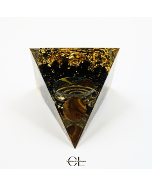 Orgonite pyramide Oeil de Tigre et Obsidienne Noire Arbre de Vie  Spirale