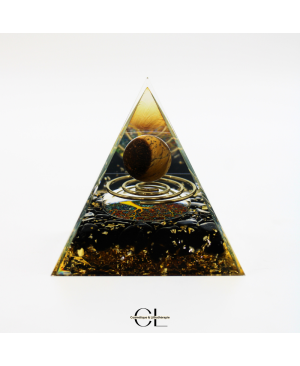 Orgonite pyramide Oeil de Tigre et Obsidienne Noire Arbre de Vie  Spirale