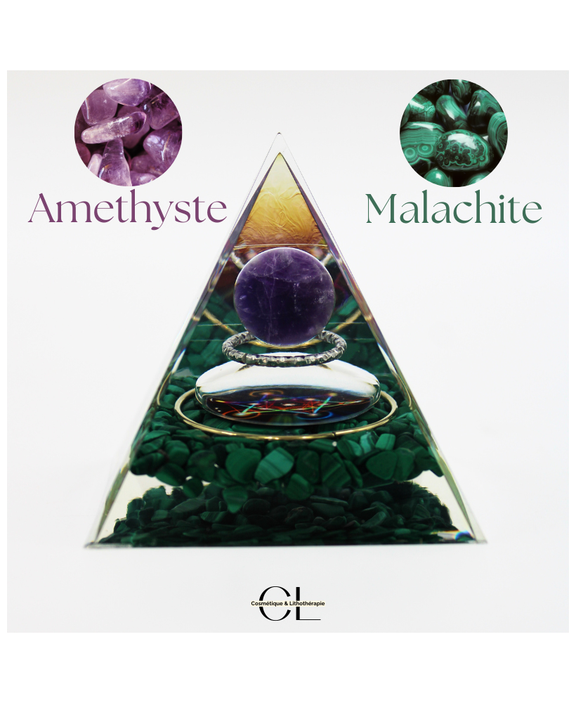 Orgonite pyramide Amethyste  Malachite Métatron