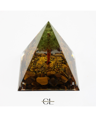 Orgonite pyramide Oeil de Tigre  Péridot Arbre de Vie
