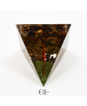 Orgonite pyramide Oeil de Tigre  Péridot Arbre de Vie