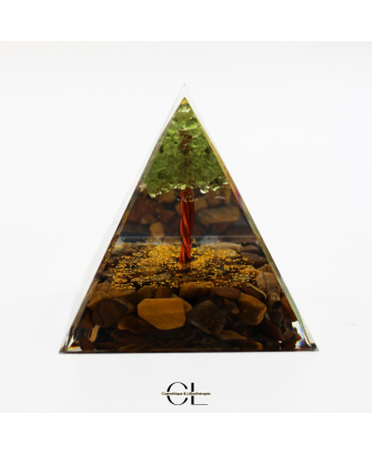 Orgonite pyramide Oeil de Tigre  Péridot Arbre de Vie